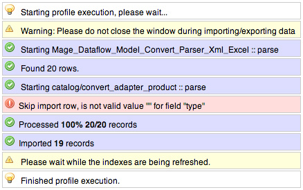 Magento Dataflow Profile Success