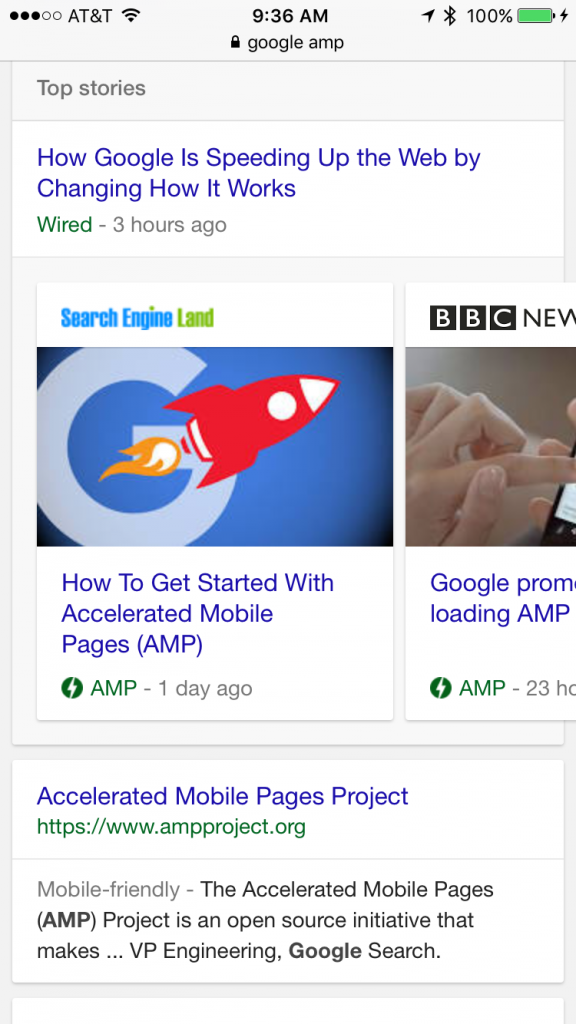 Google AMP Results. Source: Marketing Land