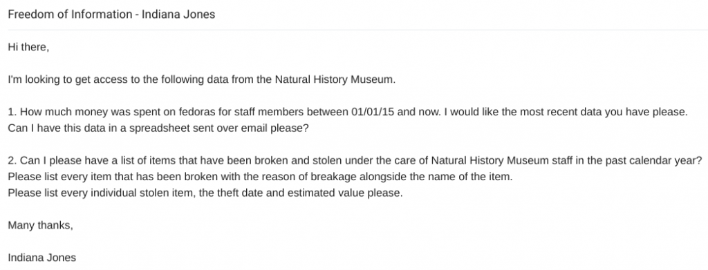 Email example of a freedom of information request