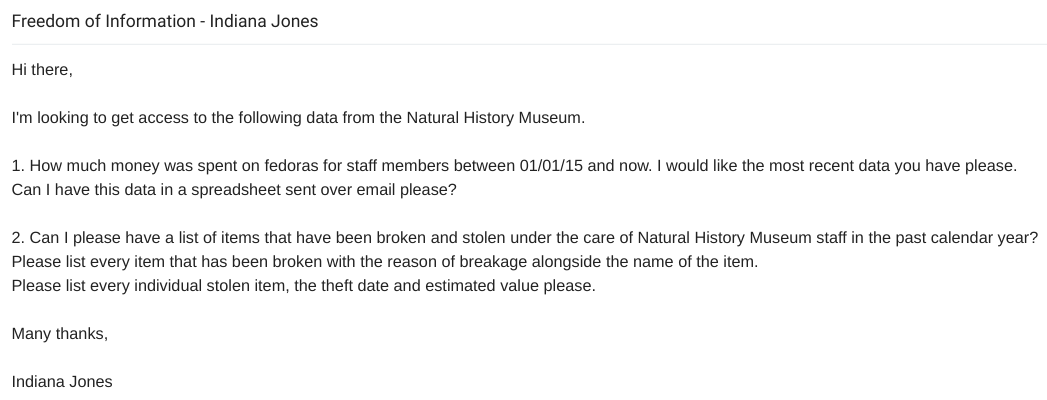 Email example of a freedom of information request